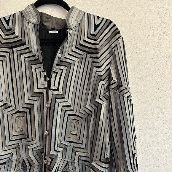 IKA Ribbon‎ And Mesh Button Stretchy Jacket Cardigan Size 12 Gray/Silver - Picture 2 of 11